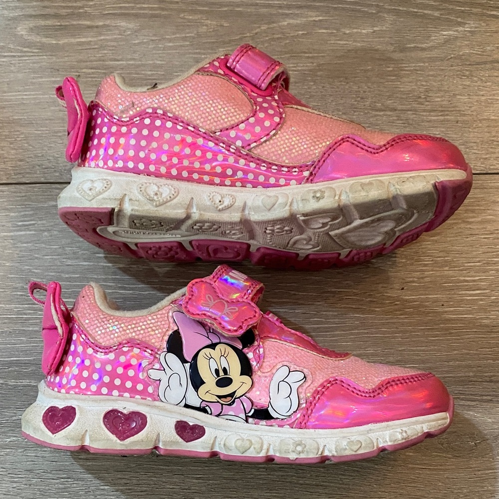 Minnie Mouse Size 9 Sz 9T Girls Pink Kids Sneakers Light Up Bow Disney Sparkle - Picture 3 of 7